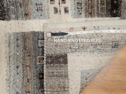 Gabbeh Modern / Contemporary hand-knotted wool rug in Ivory, 1'11" x 2'11" — SKU O091325 (view 8)