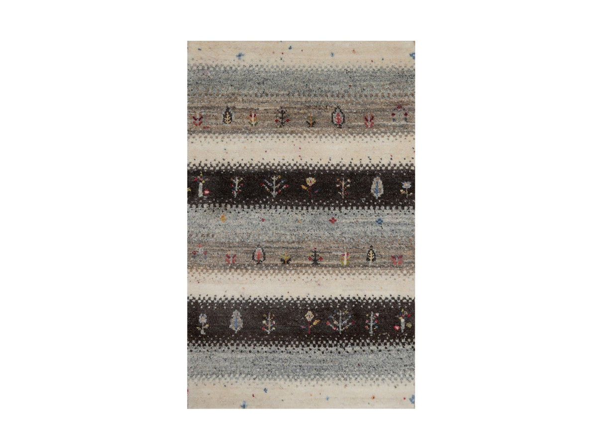 Gabbeh Modern / Contemporary hand-knotted wool rug in Ivory, 1'11" x 3'1" — SKU O091327