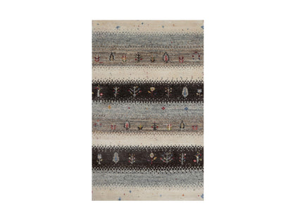 Gabbeh Modern / Contemporary hand-knotted wool rug in Ivory, 1'11" x 3'1" — SKU O091327