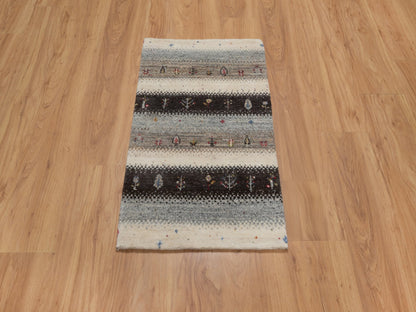 Gabbeh Modern / Contemporary hand-knotted wool rug in Ivory, 1'11" x 3'1" — SKU O091327 (view 2)