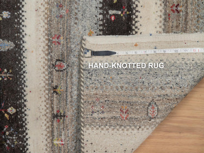 Gabbeh Modern / Contemporary hand-knotted wool rug in Ivory, 1'11" x 3'1" — SKU O091327 (view 8)