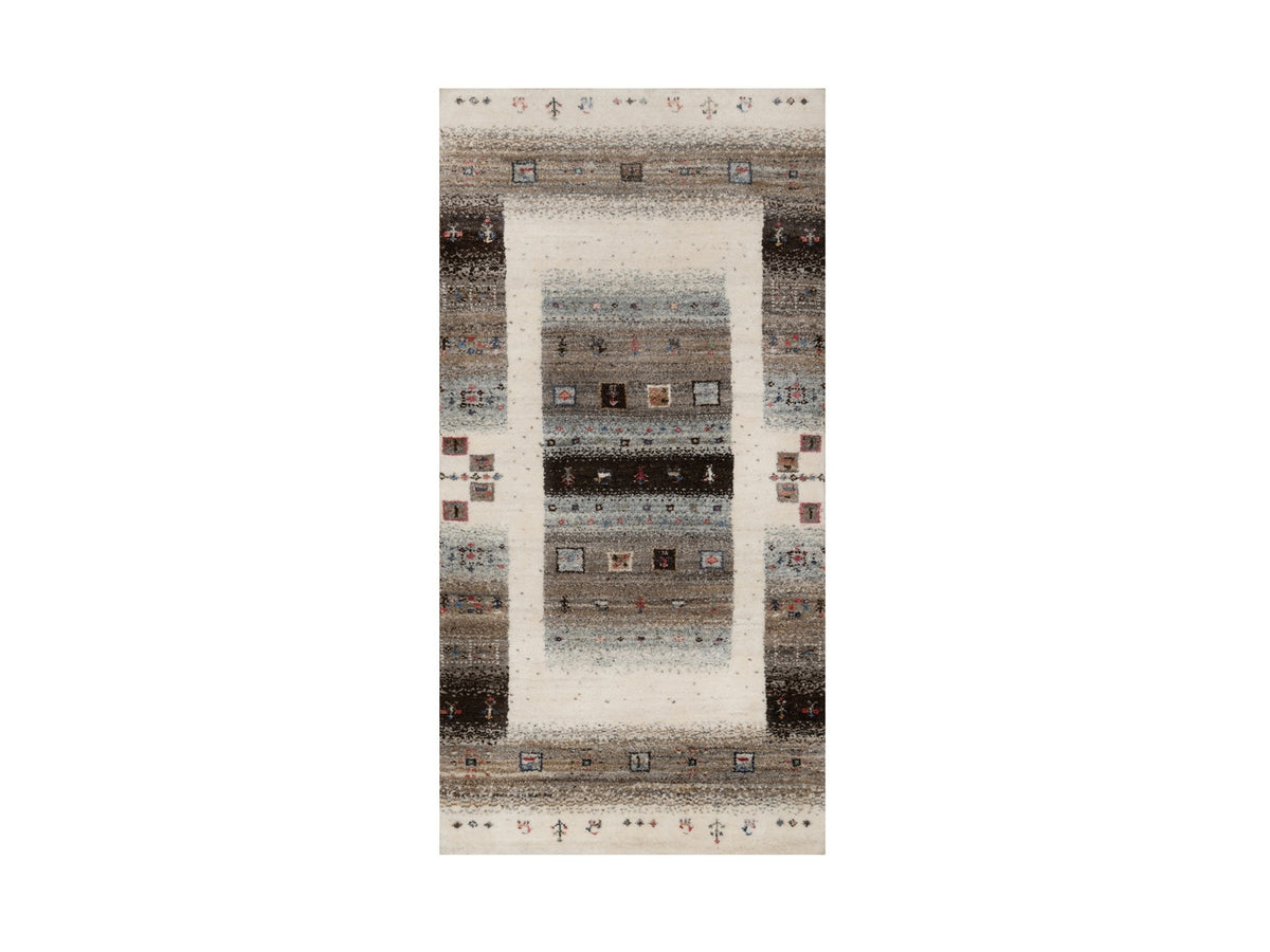 Gabbeh Modern / Contemporary hand-knotted wool rug in Ivory, 2'3" x 4'6" — SKU O091330