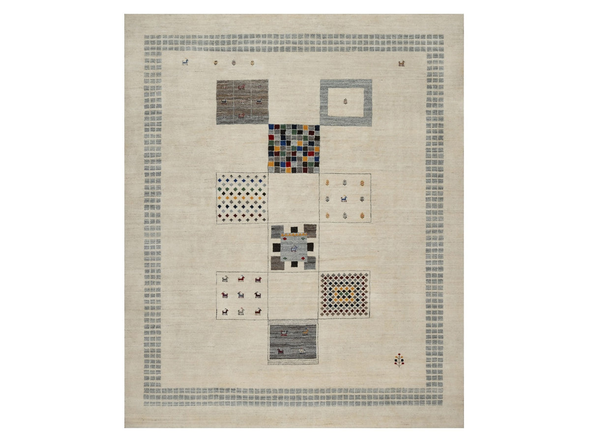 Gabbeh Modern / Contemporary hand-knotted wool rug in Ivory, 8'3" x 10'2" — SKU O091338