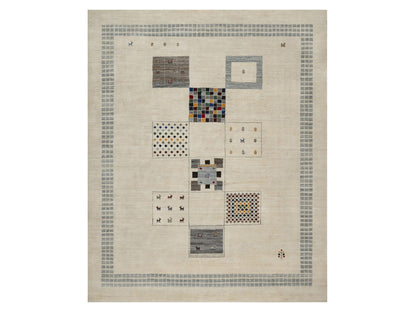 Gabbeh Modern / Contemporary hand-knotted wool rug in Ivory, 8'3" x 10'2" — SKU O091338