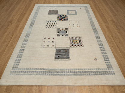 Ivory 8'3" x 10'2" Modern and Contemporary Hand knotted Wool Rug - Sku: O091338