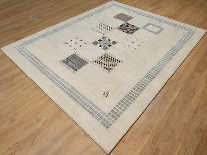 Ivory 8'3" x 10'2" Modern and Contemporary Hand knotted Wool Rug - Sku: O091338