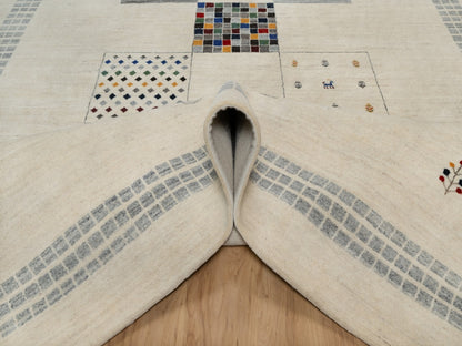 Ivory 8'3" x 10'2" Modern and Contemporary Hand knotted Wool Rug - Sku: O091338
