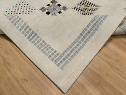 Gabbeh Modern / Contemporary hand-knotted wool rug in Ivory, 8'3" x 10'2" — SKU O091338 (view 6)