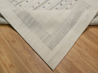 Gabbeh Modern / Contemporary hand-knotted wool rug in Ivory, 8'1" x 10' — SKU O091342 (view 6)