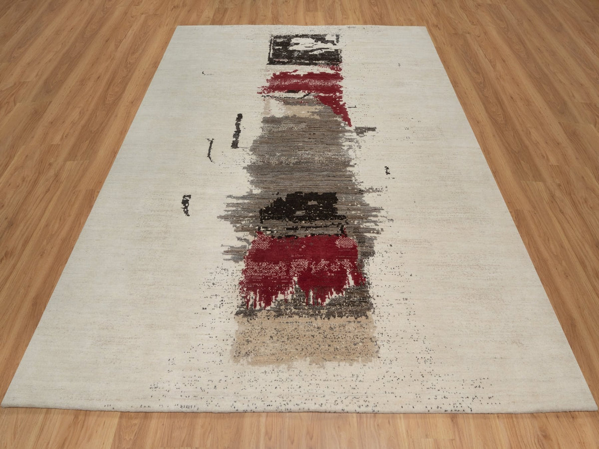 Gabbeh Modern / Contemporary hand-knotted wool rug in Ivory, 8'2" x 10' — SKU O091344 (view 2)