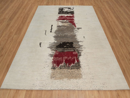Gabbeh Modern / Contemporary hand-knotted wool rug in Ivory, 8'2" x 10' — SKU O091344 (view 2)