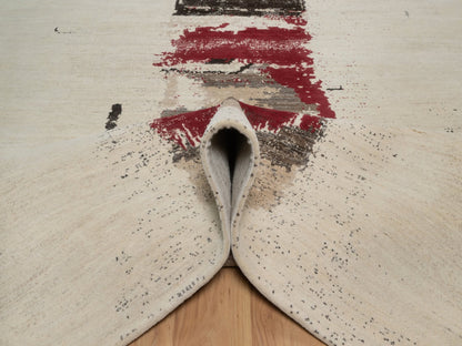Gabbeh Modern / Contemporary hand-knotted wool rug in Ivory, 8'2" x 10' — SKU O091344 (view 5)