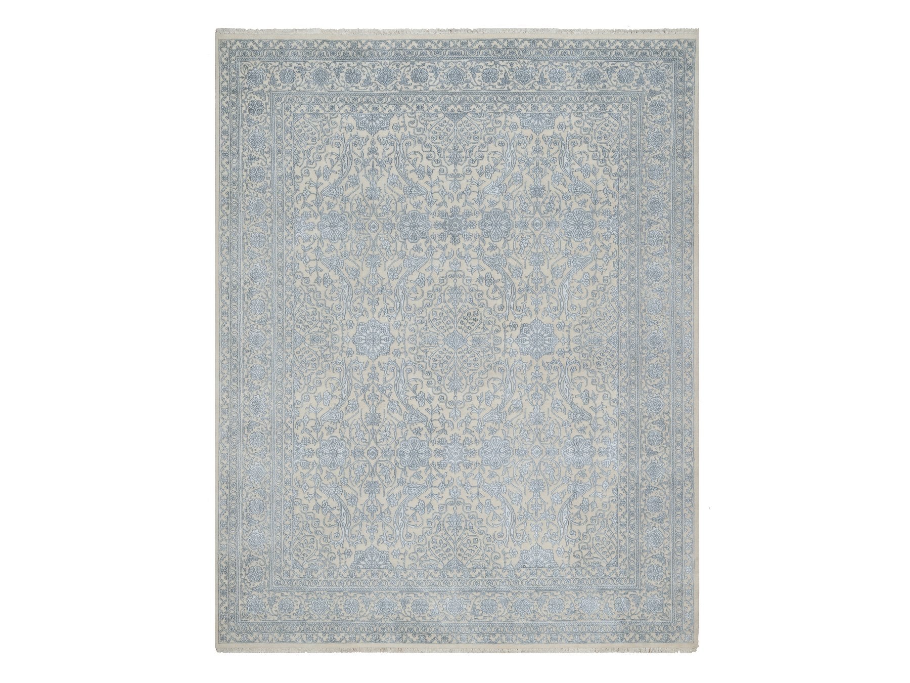 Fine Oriental hand-knotted wool/silk rug in Ivory, 8' x 10'2" — SKU O091352