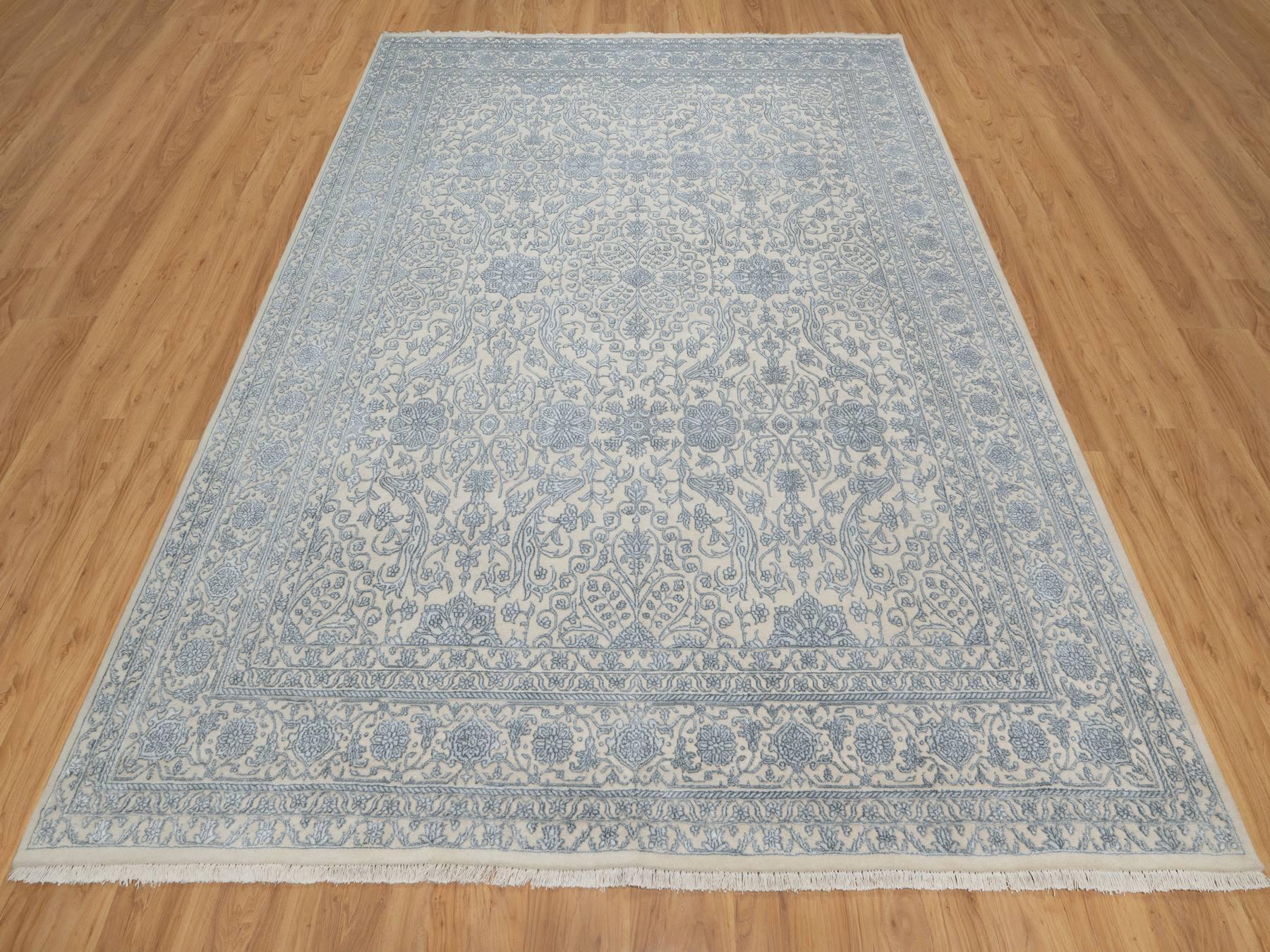 Fine Oriental hand-knotted wool/silk rug in Ivory, 8' x 10'2" — SKU O091352 (view 2)