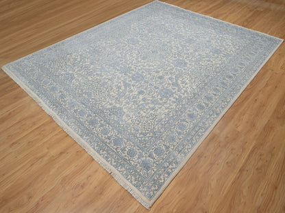 Fine Oriental hand-knotted wool/silk rug in Ivory, 8' x 10'2" — SKU O091352 (view 3)
