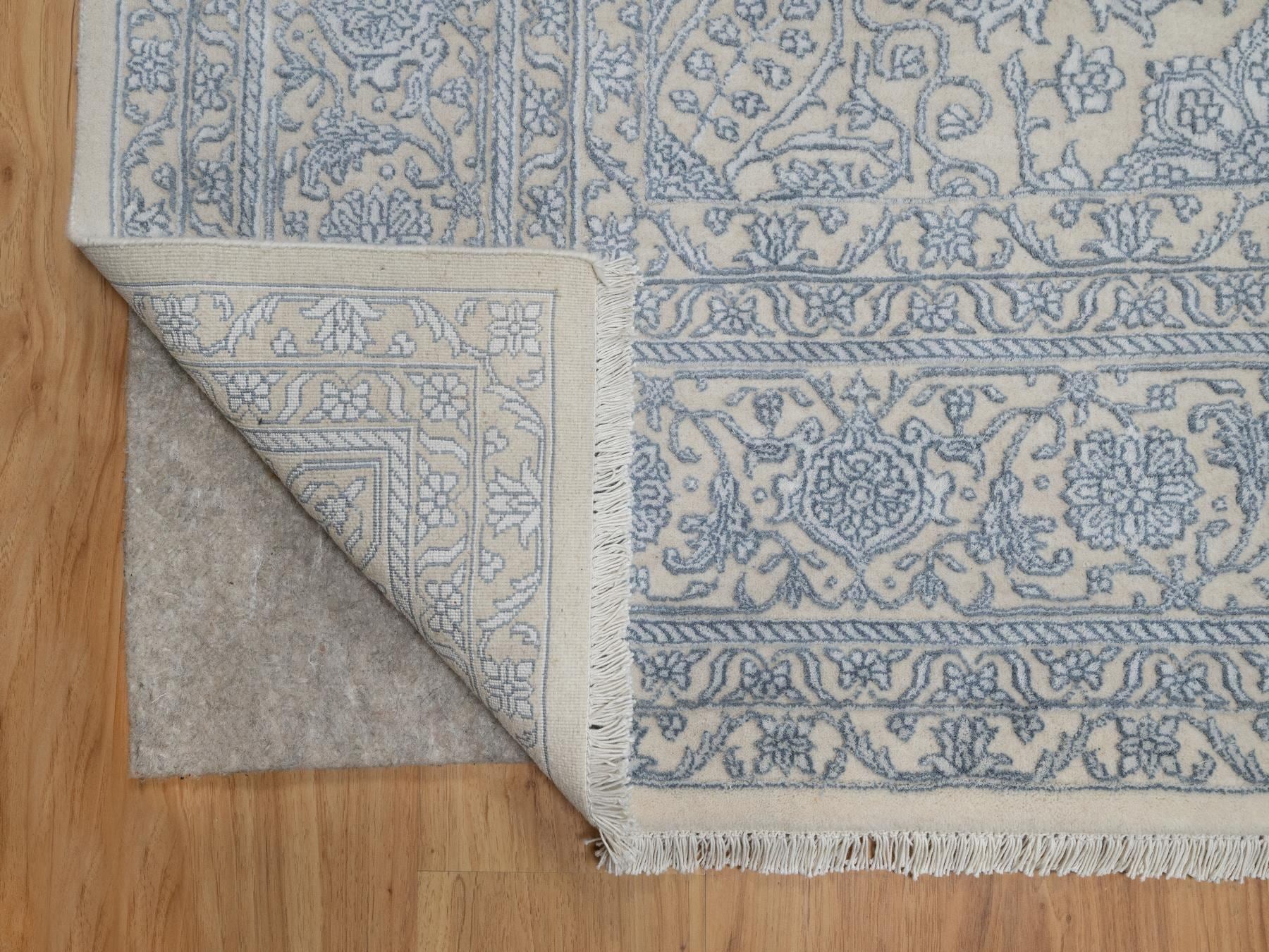 Fine Oriental hand-knotted wool/silk rug in Ivory, 8' x 10'2" — SKU O091352 (view 4)