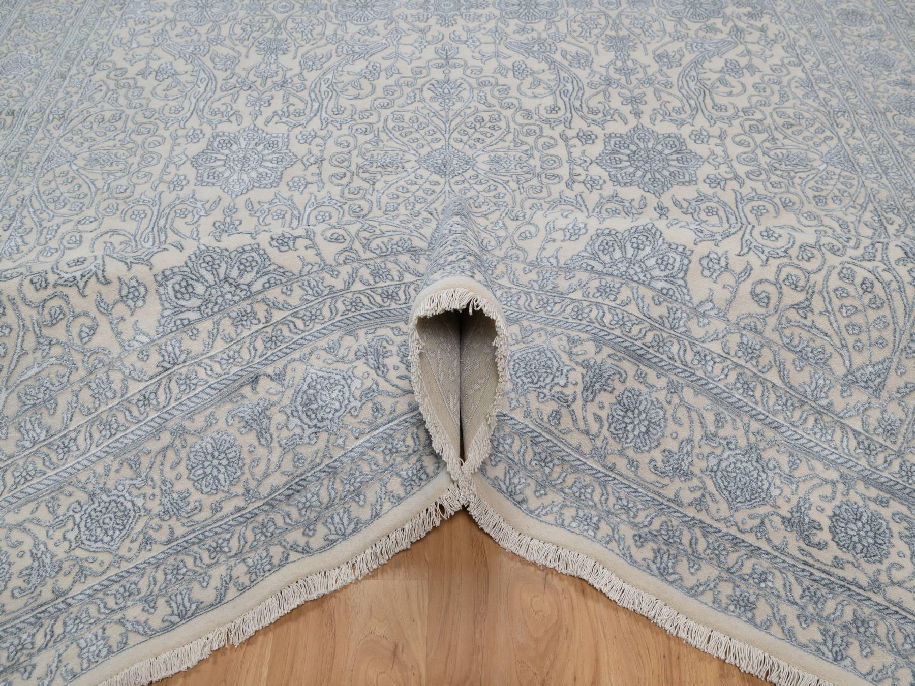 Fine Oriental hand-knotted wool/silk rug in Ivory, 8' x 10'2" — SKU O091352 (view 5)