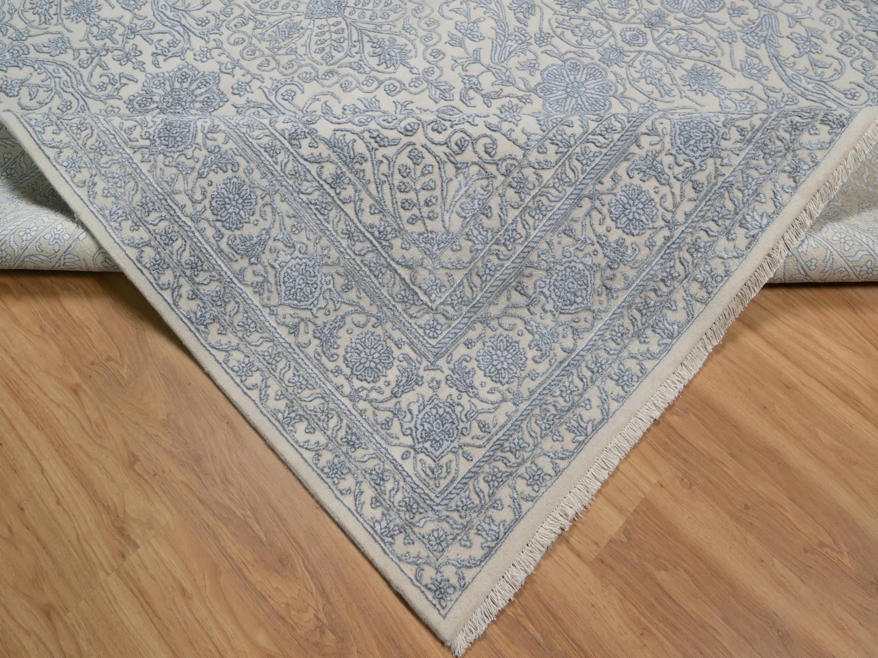 Fine Oriental hand-knotted wool/silk rug in Ivory, 8' x 10'2" — SKU O091352 (view 6)