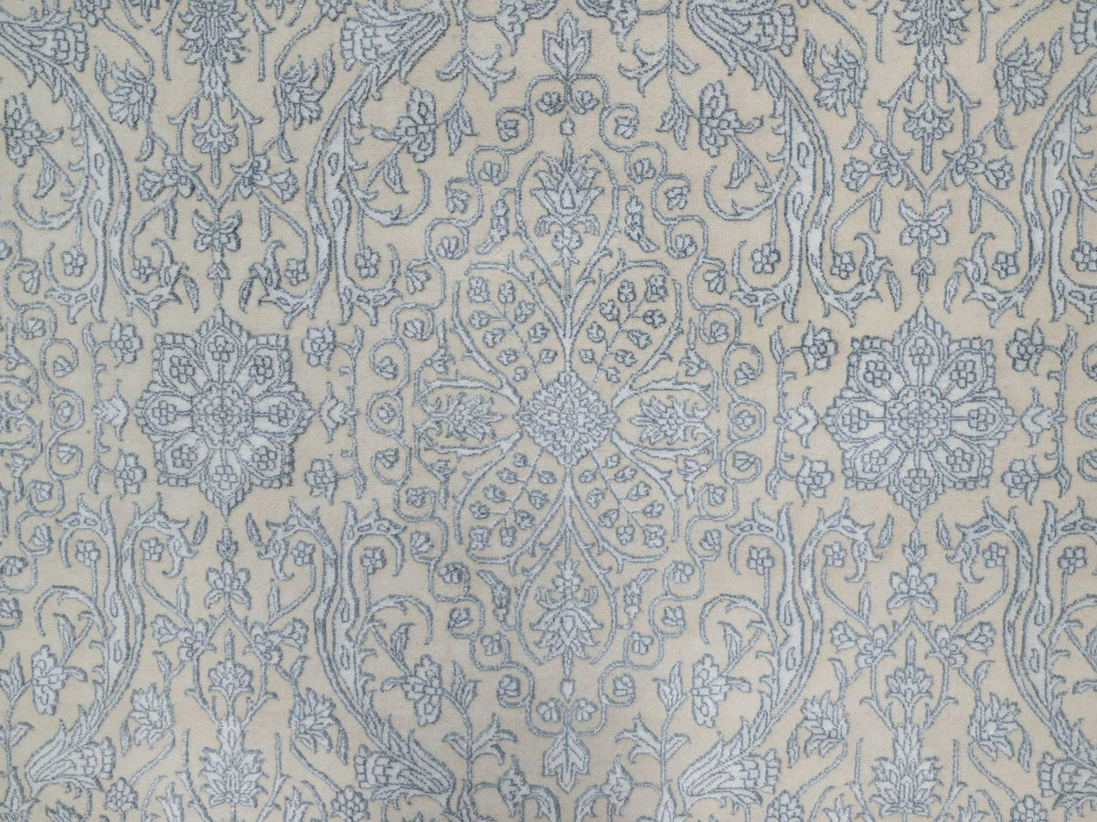 Fine Oriental hand-knotted wool/silk rug in Ivory, 8' x 10'2" — SKU O091352 (view 8)
