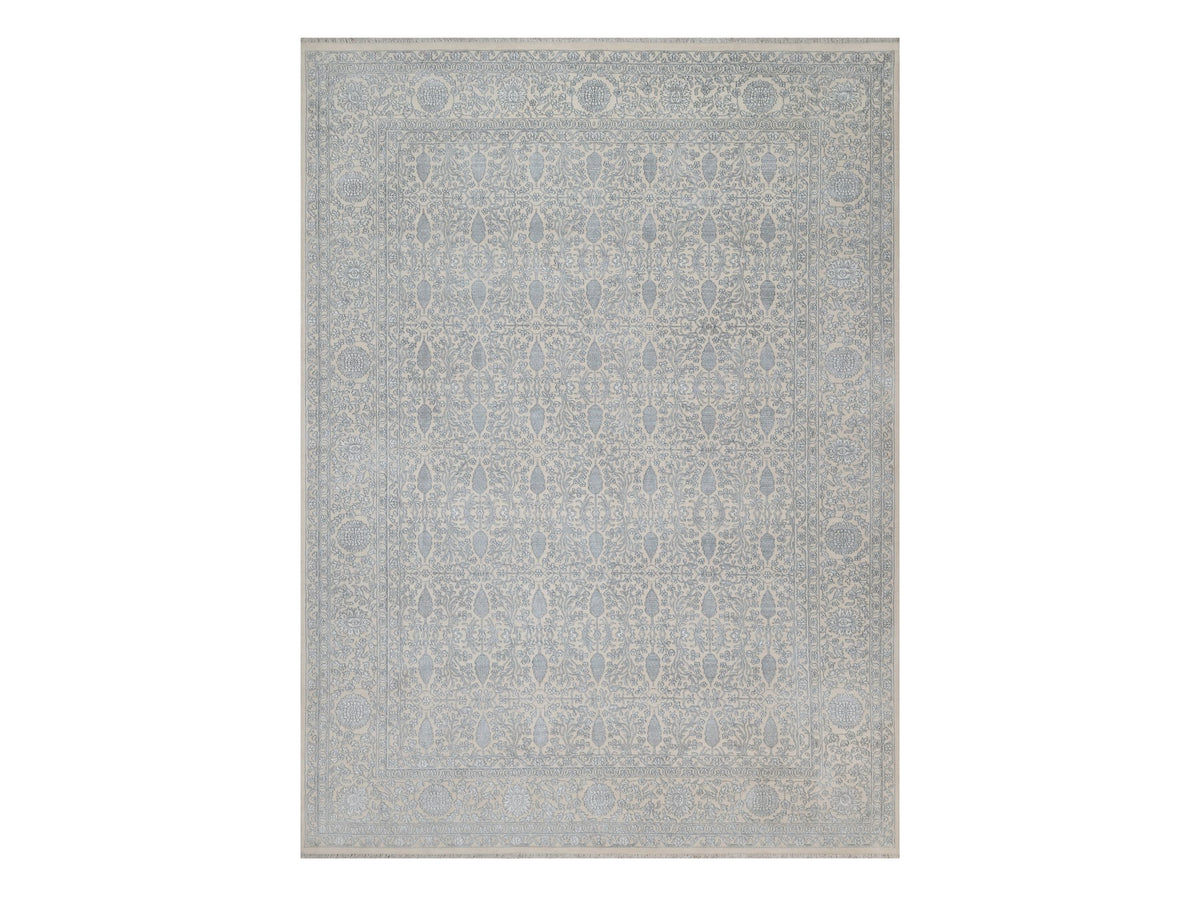 Fine Oriental hand-knotted wool/silk rug in Ivory, 8'11" x 12'1" — SKU O091353