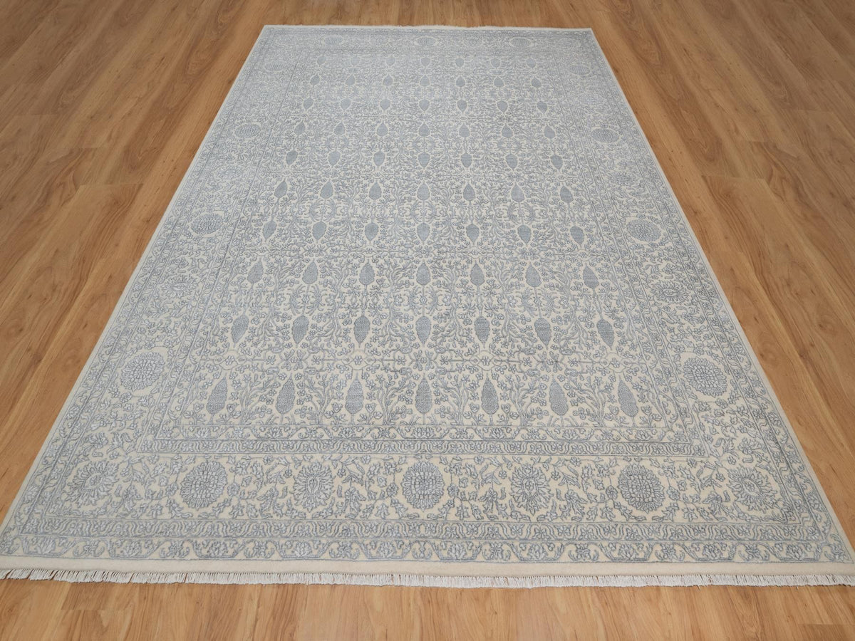 Fine Oriental hand-knotted wool/silk rug in Ivory, 8'11" x 12'1" — SKU O091353 (view 2)