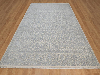 Fine Oriental hand-knotted wool/silk rug in Ivory, 8'11" x 12'1" — SKU O091353 (view 2)