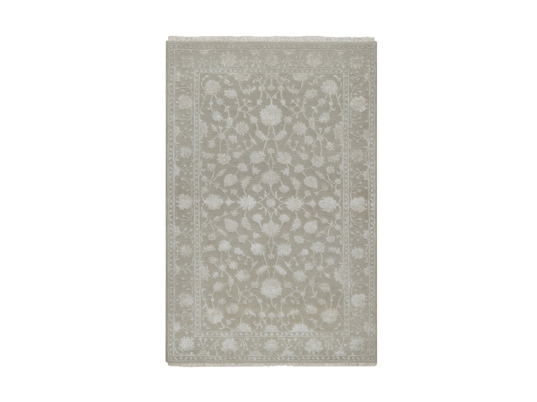 Fine Oriental hand-knotted wool/silk rug in Gray, 3'1" x 5' — SKU O091354