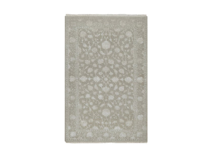 Grey 3'1" x 5'0" Traditional Hand knotted Wool/Silk Rug - Sku: O091354