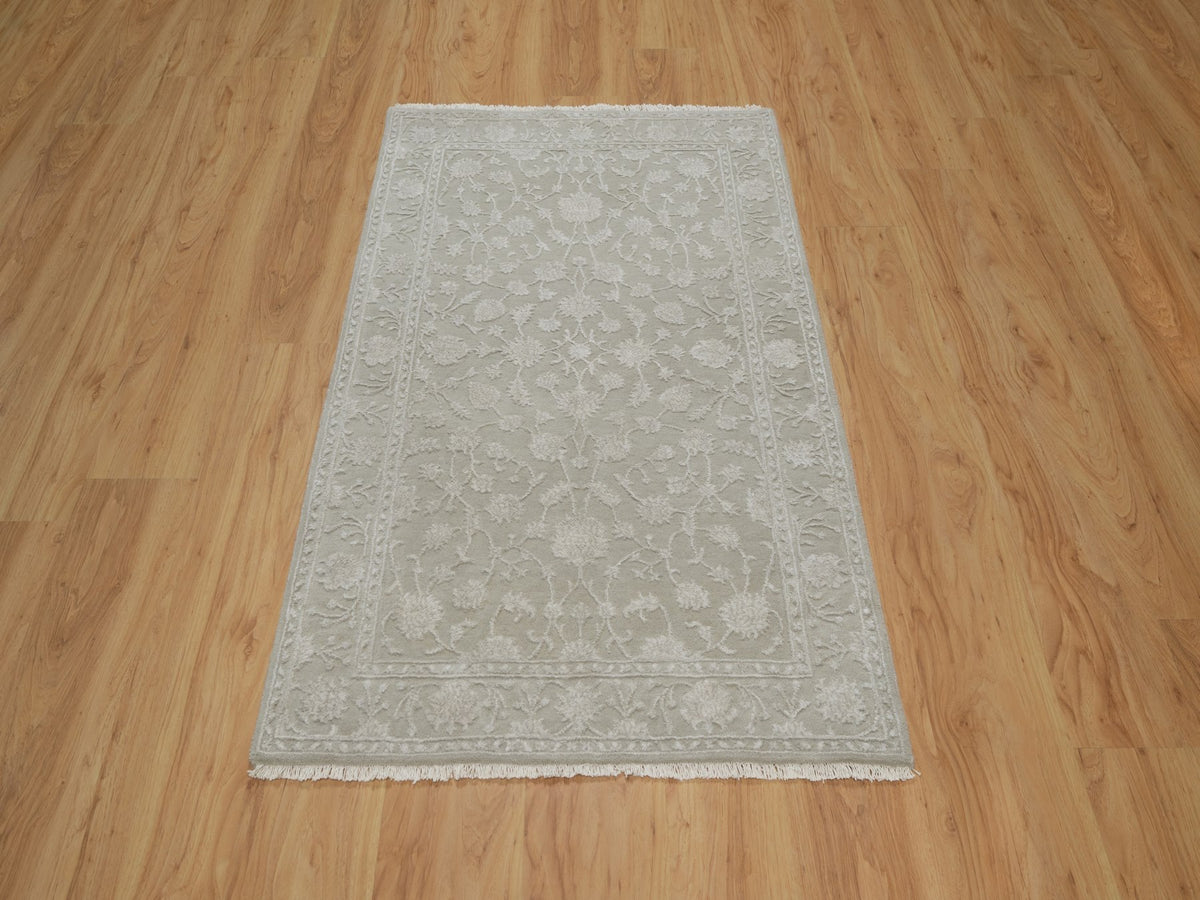 Fine Oriental hand-knotted wool/silk rug in Gray, 3'1" x 5' — SKU O091354 (view 2)