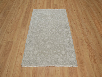 Fine Oriental hand-knotted wool/silk rug in Gray, 3'1" x 5' — SKU O091354 (view 2)