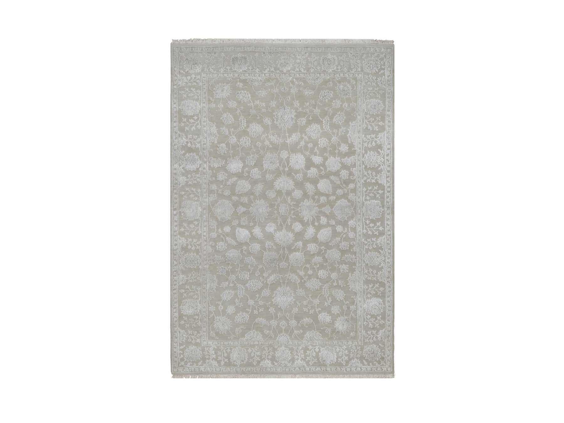 Fine Oriental hand-knotted wool/silk rug in Gray, 4'1" x 6'1" — SKU O091355
