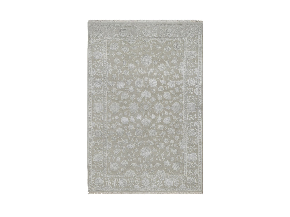 Fine Oriental hand-knotted wool/silk rug in Gray, 4'1" x 6'1" — SKU O091355
