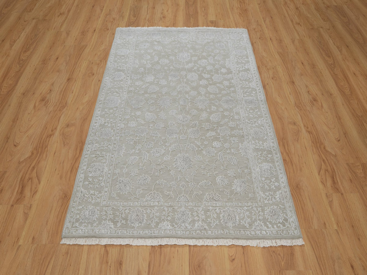 Fine Oriental hand-knotted wool/silk rug in Gray, 4'1" x 6'1" — SKU O091355 (view 2)