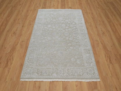 Fine Oriental hand-knotted wool/silk rug in Gray, 4'1" x 6'1" — SKU O091355 (view 2)