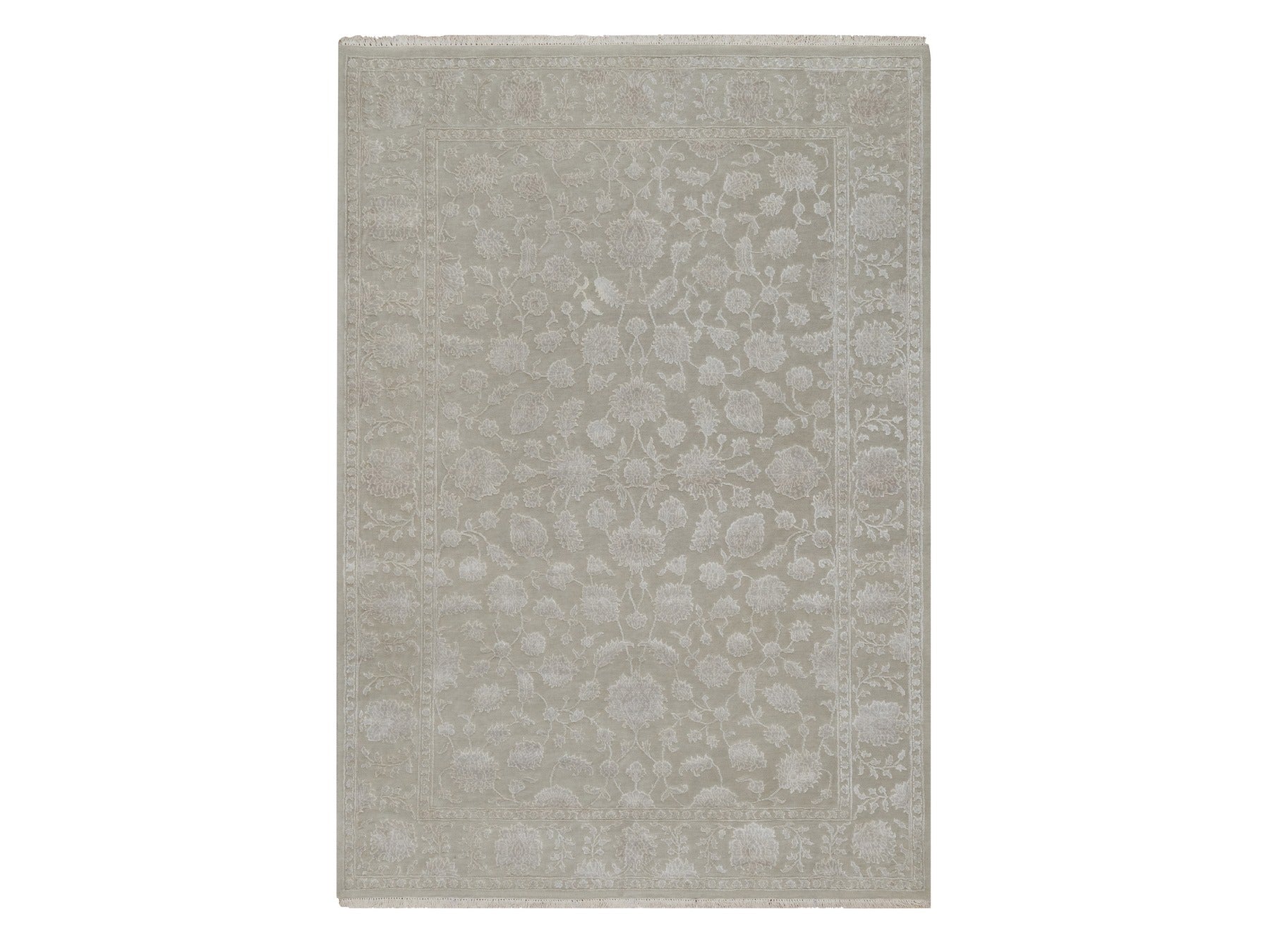 Fine Oriental hand-knotted wool/silk rug in Gray, 4'9" x 6'10" — SKU O091356