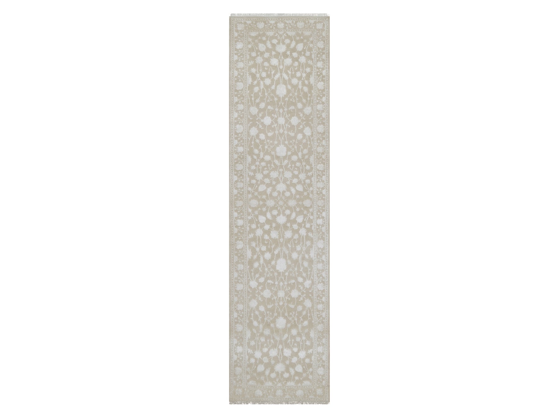 Brown 2'8" x 10'3" Traditional Hand knotted Wool/Silk Rug - Sku: O091357