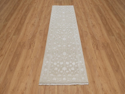 Brown 2'8" x 10'3" Fine Oriental Hand knotted Wool/Silk Rug - Sku: O091357