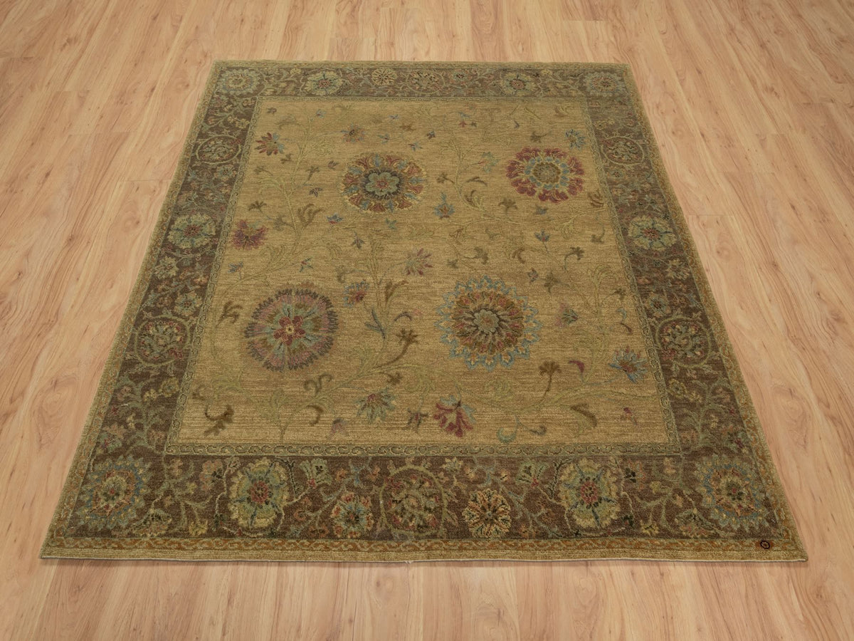Modern / Contemporary hand-knotted wool rug in Brown & Chocolate Brown, 5'5" x 5'10" — SKU O091361 (view 2)