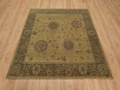 Brown 5'5" x 5'10" Modern / Contemporary Hand knotted Wool Rug - Sku: O091361