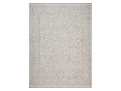 Fine Oriental hand-knotted wool/silk rug in Ivory, 9'1" x 12'1" — SKU O091365