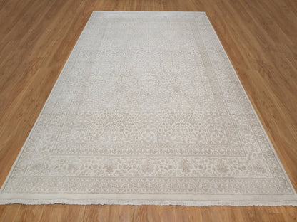 Fine Oriental hand-knotted wool/silk rug in Ivory, 9'1" x 12'1" — SKU O091365 (view 2)