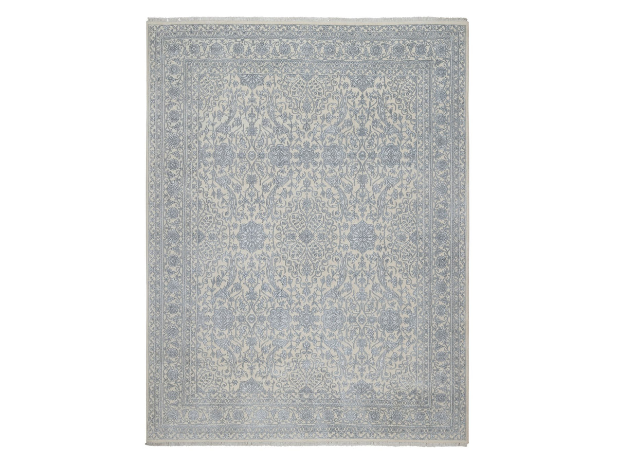 Fine Oriental hand-knotted wool/silk rug in Ivory, 7'9" x 10'2" — SKU O091366