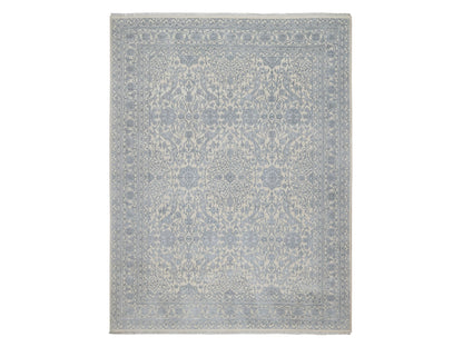 Fine Oriental hand-knotted wool/silk rug in Ivory, 7'9" x 10'2" — SKU O091366