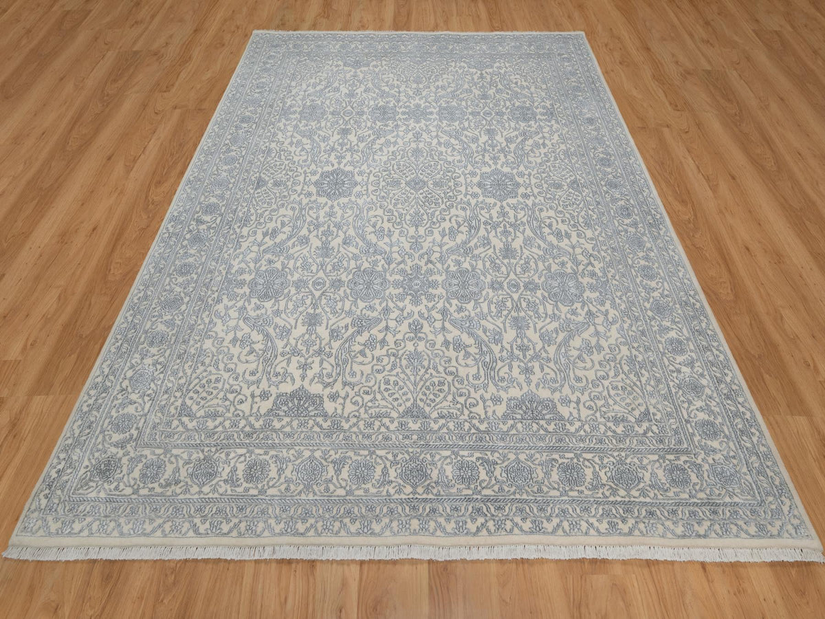 Fine Oriental hand-knotted wool/silk rug in Ivory, 7'9" x 10'2" — SKU O091366 (view 2)