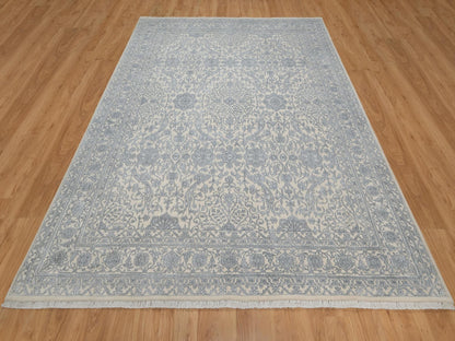 Fine Oriental hand-knotted wool/silk rug in Ivory, 7'9" x 10'2" — SKU O091366 (view 2)