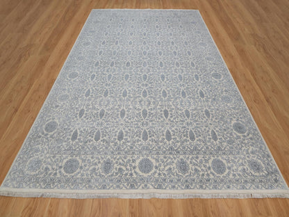 Fine Oriental hand-knotted wool/silk rug in Ivory, 8'8" x 12'1" — SKU O091367 (view 2)