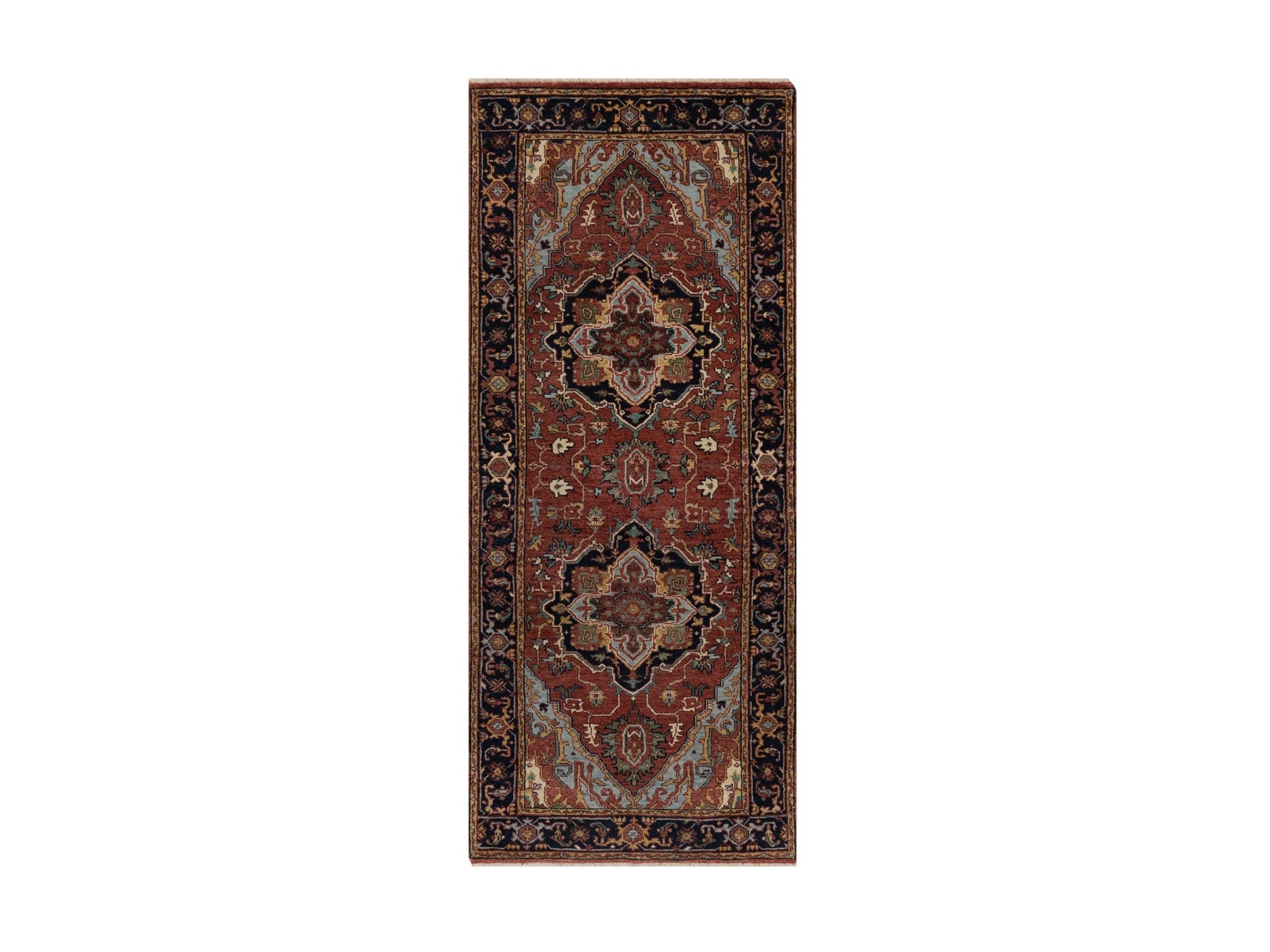 Heriz Heriz hand-knotted wool runner in Red & Midnight Blue, 2'7" x 6'1" — SKU O091368