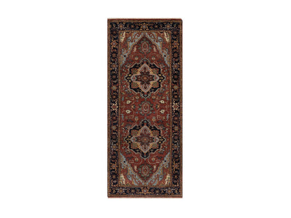 Heriz Heriz hand-knotted wool runner in Red & Midnight Blue, 2'7" x 6'1" — SKU O091368
