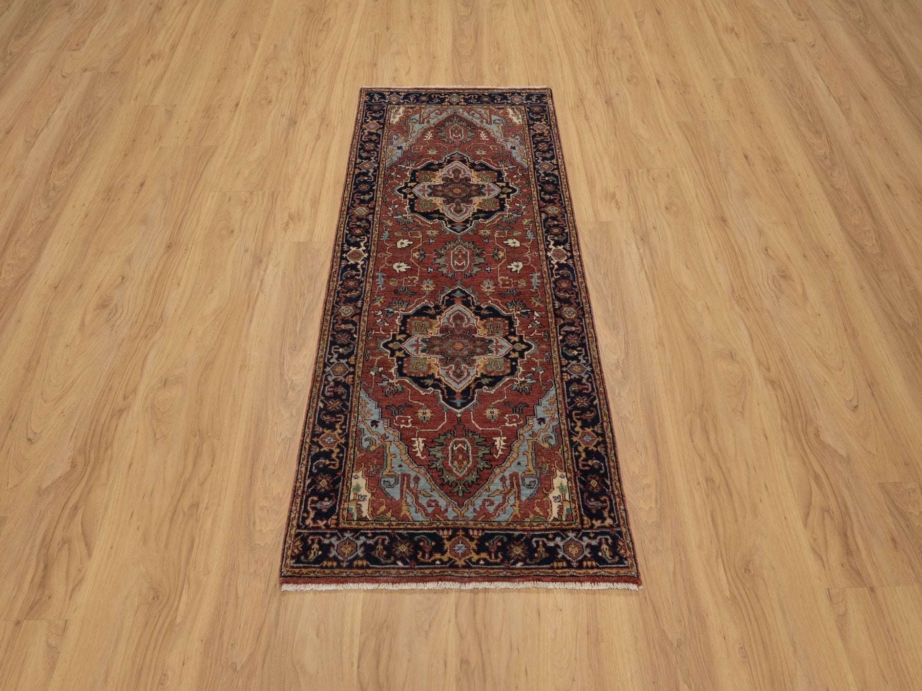 Heriz Heriz hand-knotted wool runner in Red & Midnight Blue, 2'7" x 6'1" — SKU O091368 (view 2)