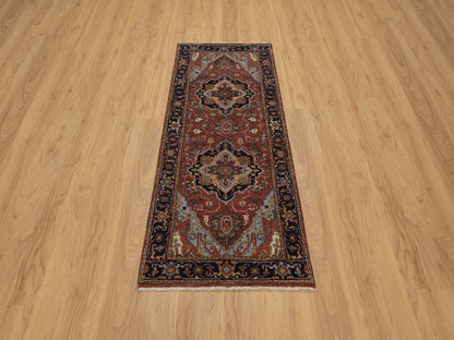 Heriz Heriz hand-knotted wool runner in Red & Midnight Blue, 2'7" x 6'1" — SKU O091368 (view 2)